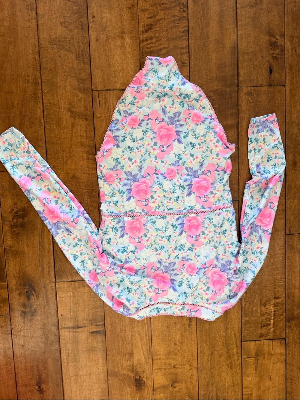 LoveShackFancy Pastel Floral One-Piece with Pink Lace Trim - Picture 3 of 4
